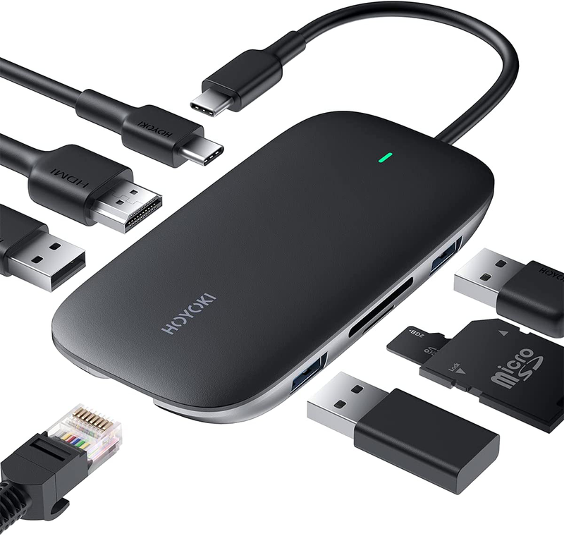 HOYOKI USB C Hub HDMI, 8 in 1 USB-C Hub with Ethernet, 100W PD Charger, USB C Mu