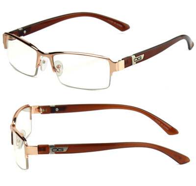 Mens Women Clear Lens Gold Frame Eye Glasses Half Rim Fashion Designer Rectangle