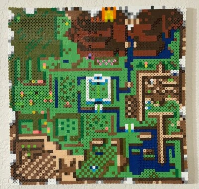 Framed Legends of Zelda A Link to the Past Perler Bead Map Art 12''x12''