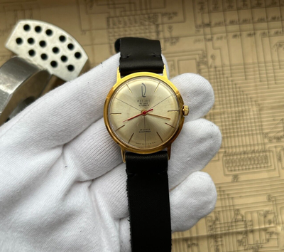 Vintage Poljot De Luxe SLIM Watch Automatic USSR GoldPlated Case