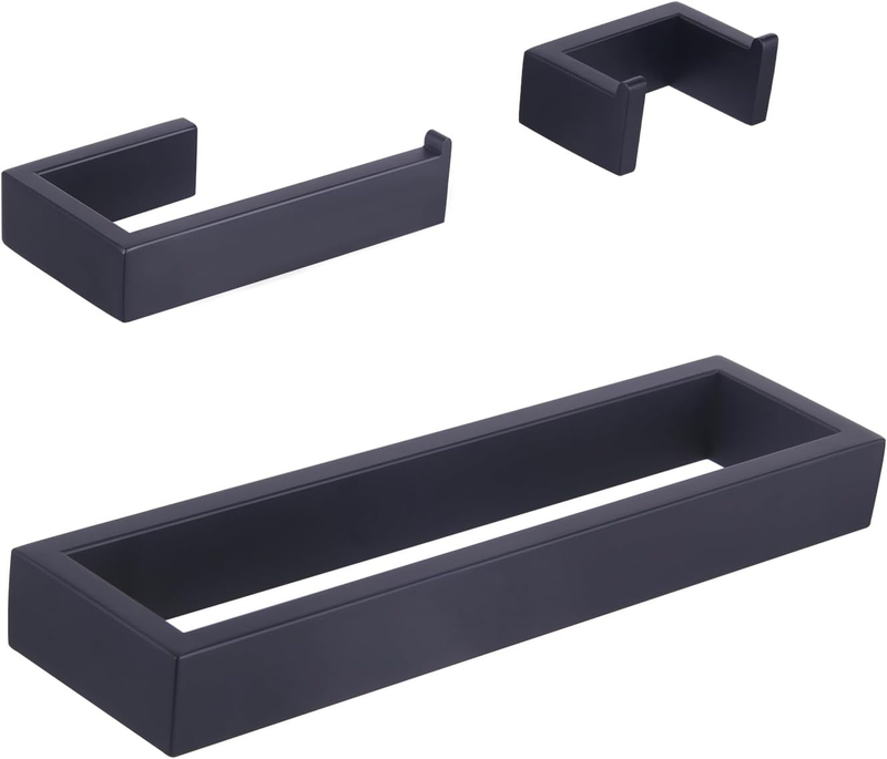 Bathroom Accessory 3-Piece Set SUS 304 Stainless Steel Toilet Paper Holder Towel Ring Towel Hooks Wall Mount, Matte Black HG1708-3BK