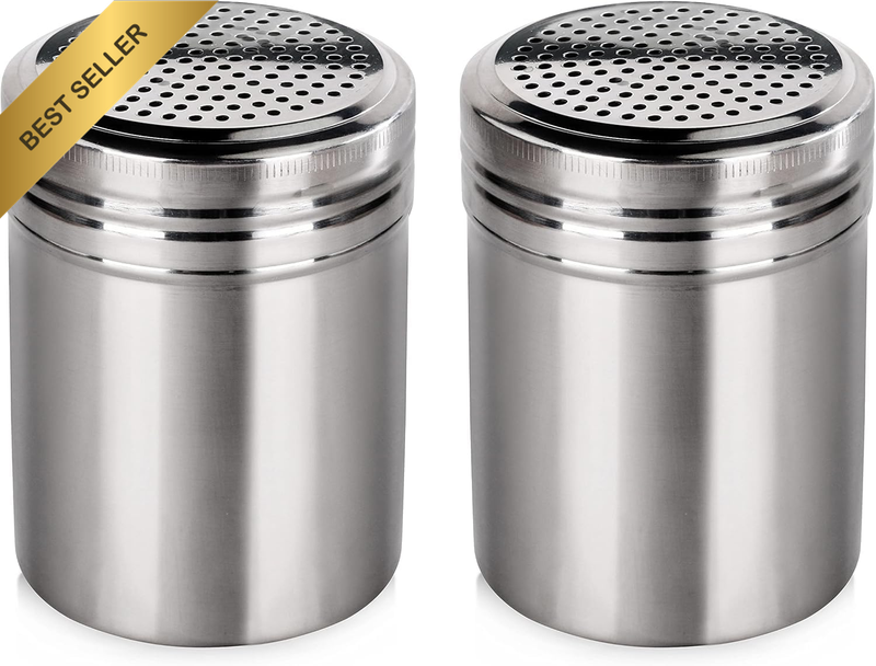 (Set of 2) Dredge Shakers 10 Oz, Stainless Steel Spice Shakers Baking/Cooking