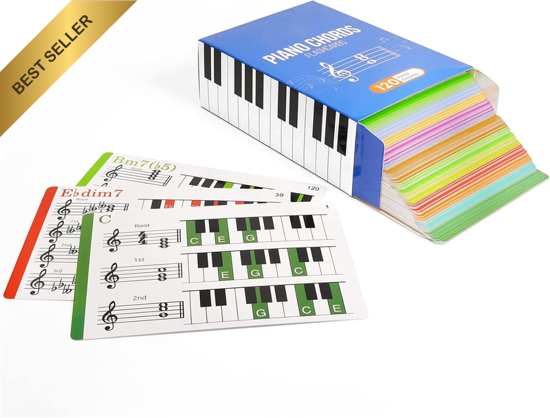 Piano Chord Flashcards in Gift Box - Piano Chords Chart Included - Colorcoded Fl