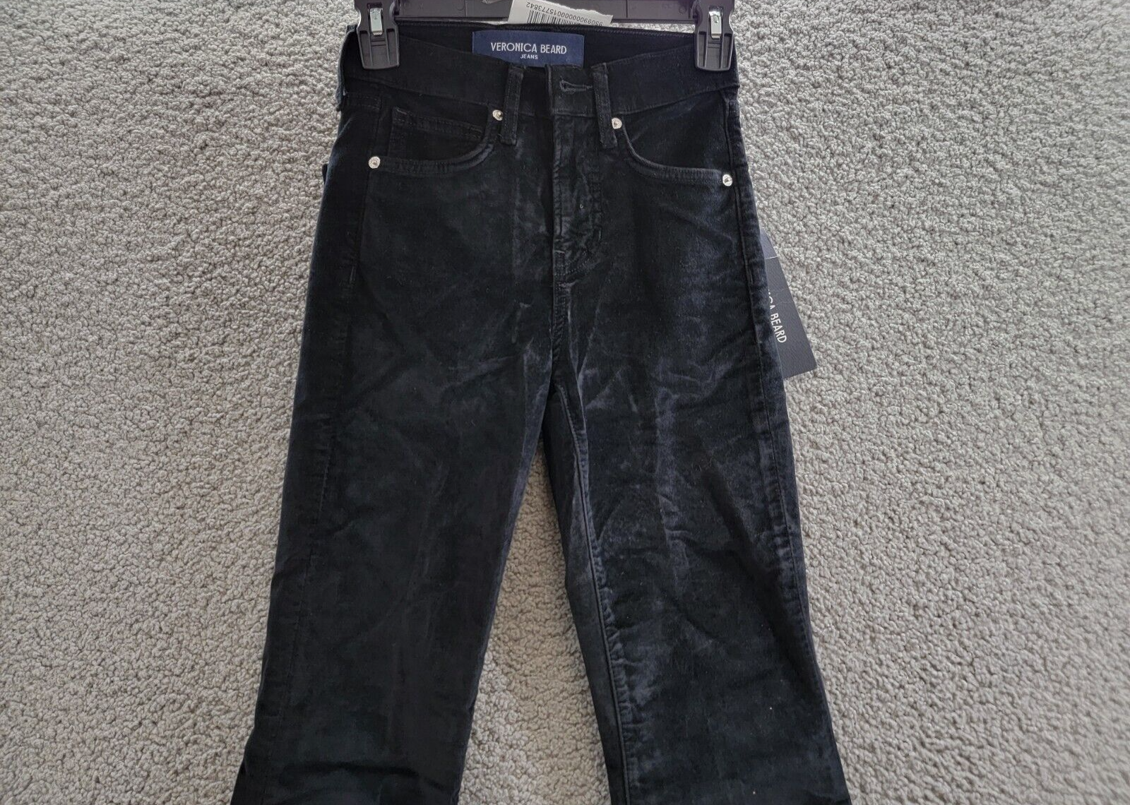 Veronica Beard Sheridan High Rise Bell Flare Velvet Jeans Women's 24 Black Solid - Picture 3 of 18