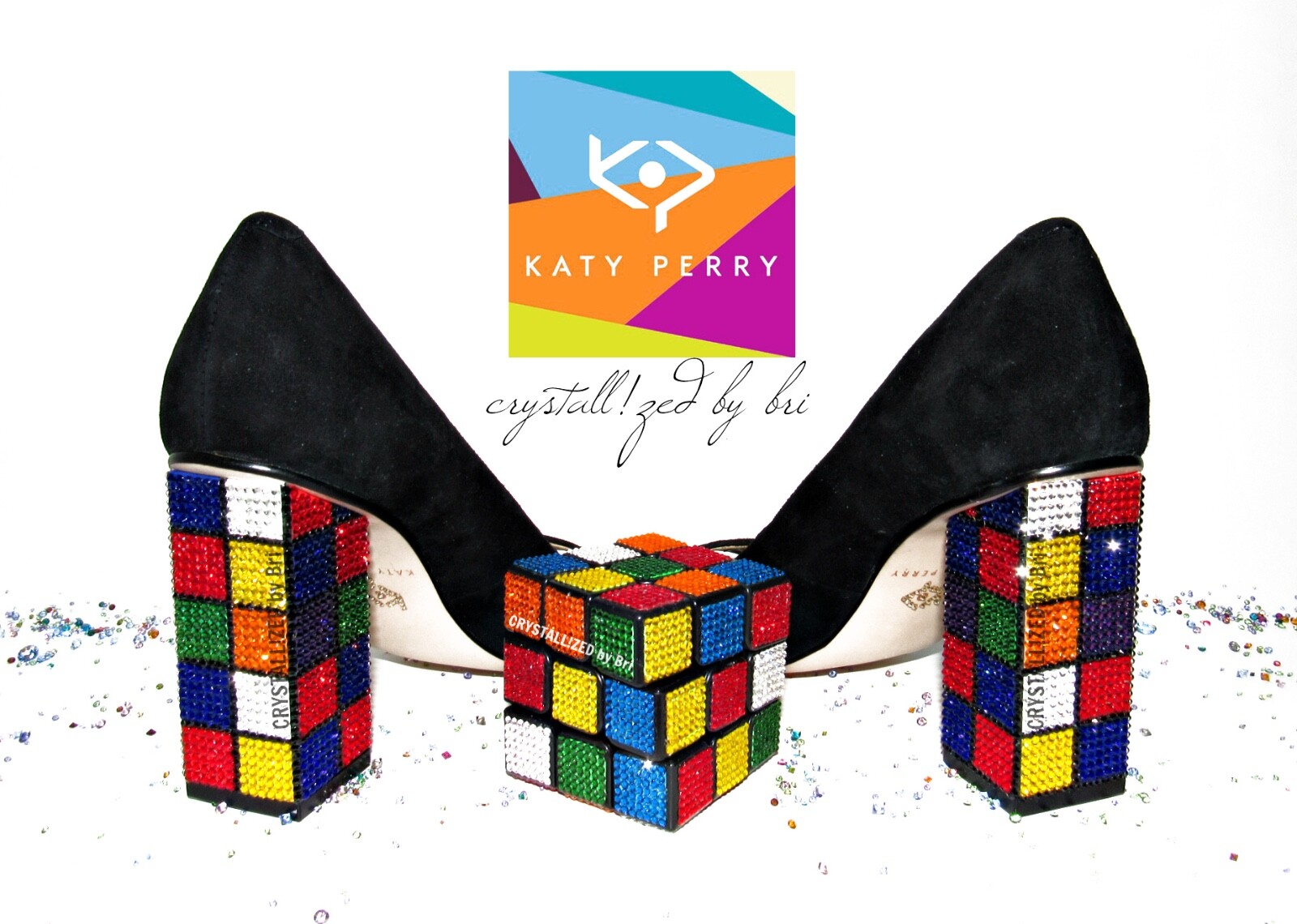 Pre-owned Katy Perry Bling  Heels Caitlin Austrian Crystal Rubik's Cube Bedazzled Custom In Black