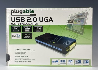 Plugable USB 2.0 UGA Multi-display adapter, UGA-165 DVI, VGA, HDMI Sealed New