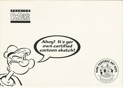 Popeye 1996 Certified Original Artist's Cartoon Sketch King Features Art Dept.