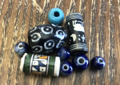 Vintage Assorted Color Size Shape Trade Ceramic Porcelain Bead Soup Bead Lot