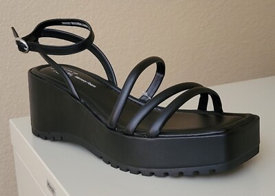 NO BOUNDRIES Size 9 Women's Strappy Wedge Black Sandals Memory Foam Ankle Strap