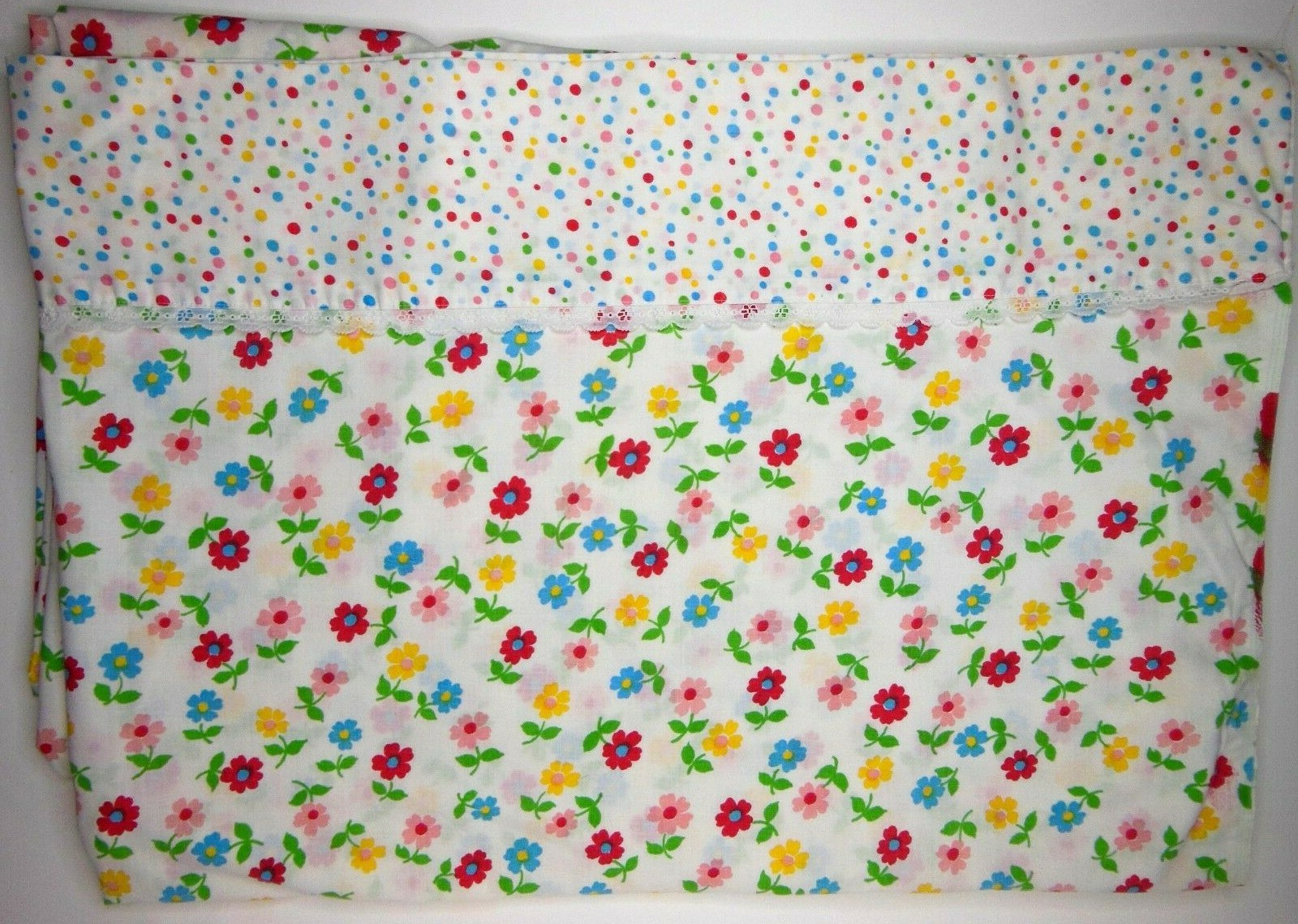 VTG Cannon Royal Family Featherlite Muslin King Flat Sheet Bright Floral Dots