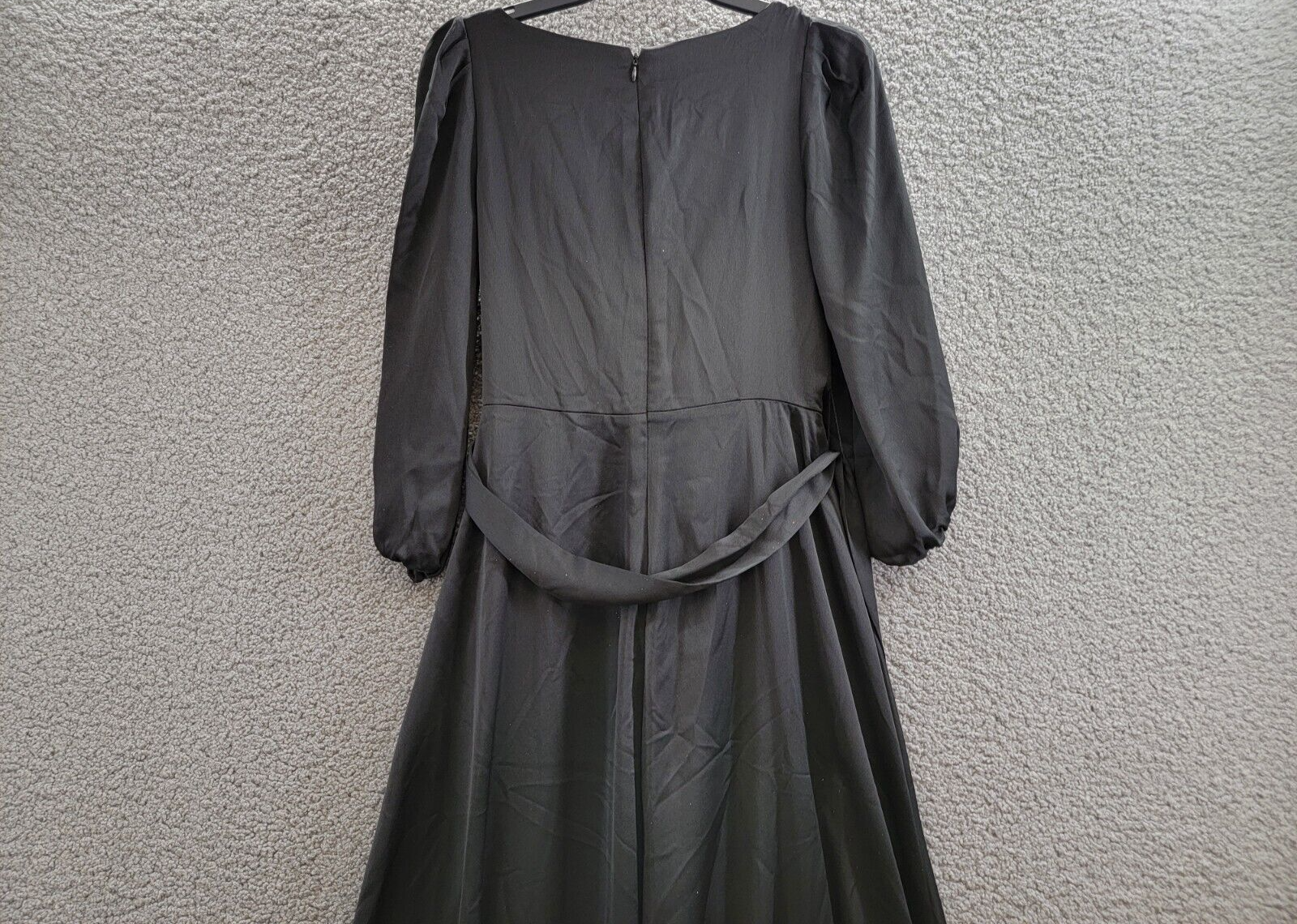 DKNY Balloon-Sleeve Faux-Wrap Gown Women's 4 Black Surplice Neck Tie Waist - Picture 11 of 17