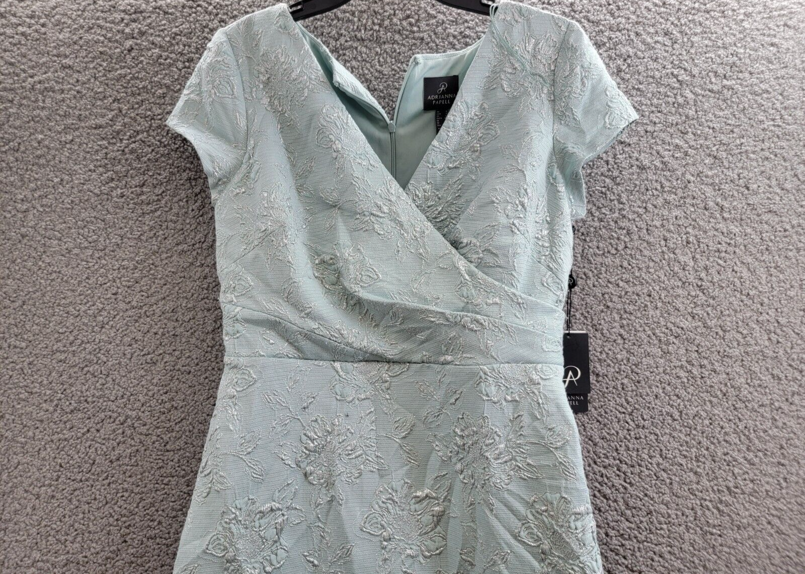 Adrianna Papell Short-Sleeve Jacquard Dress Women's 8 Mint Silver Zip Closure - Picture 3 of 18