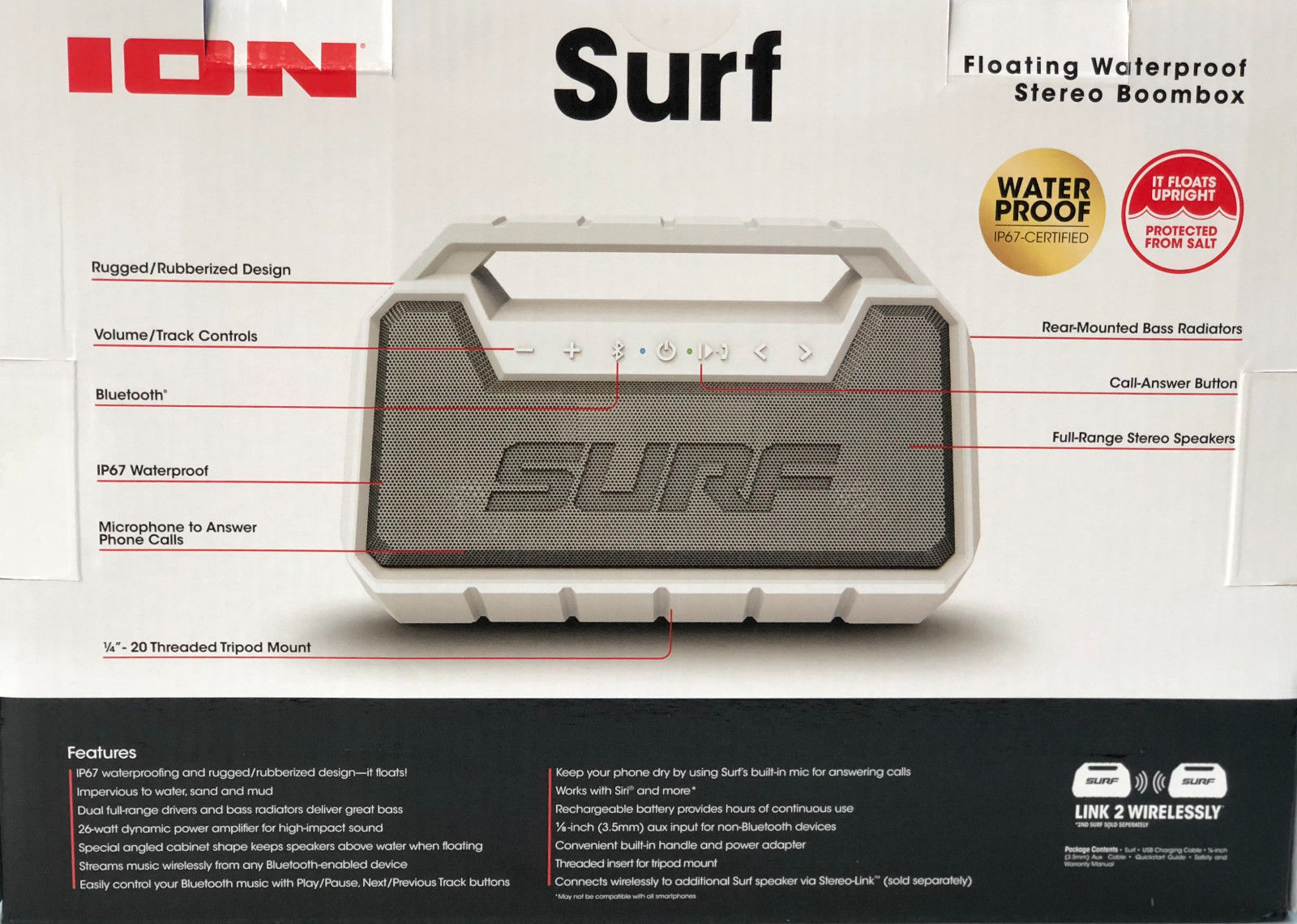 ION SURF  Floating Waterproof Stereo Portable Bluetooth Speaker isp87
