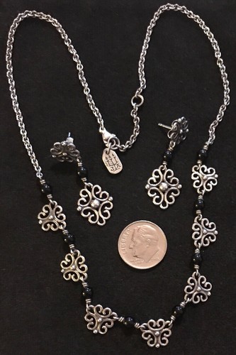 JAMES AVERY RETIRED ONYX FILIGREE NECKLACE & EARRINGS SET STERLING SILVER