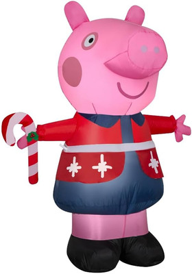 4.5' Pep Pig in Sweater Holding Candy Cane Christmas Inflatable by