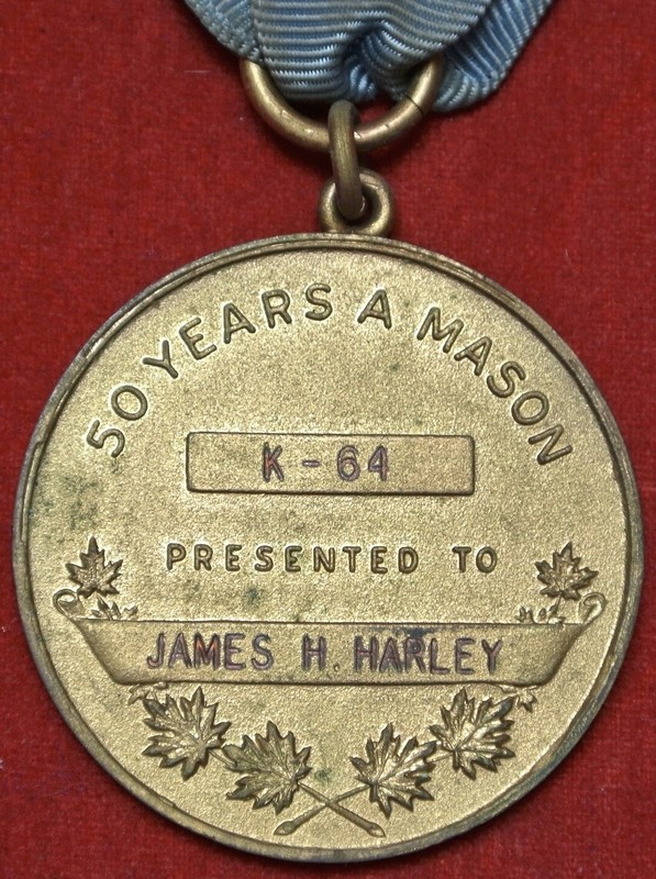 Vtg 50 YEARS A MASON 'JAMES H. HARLEY' GRAND LODGE AF & AM