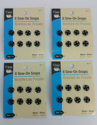 NEW Lot of 4 Dritz 8 Sew-On Snaps Size 1 Black Brass Total 32 FREE SHIPPING