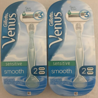 2x Gillette VENUS Razor Sensitive Smooth, NEW - 1 Razor, 3 Blades, 2 Cartridges 