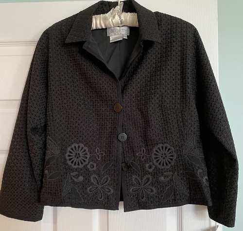 DESIGNER WORTH Black Embroidered Lace Jacket Cropped NWT