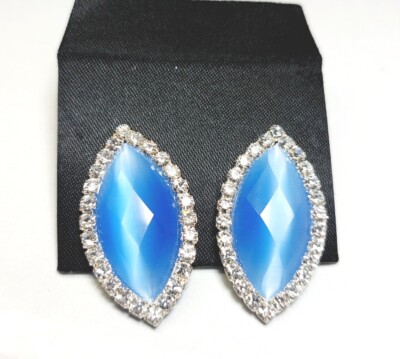 Silver Tone Diamante Earrings Light Blue Stone Studs