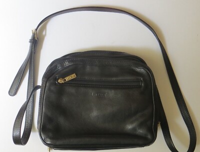 LaDiva Black Leather Messenger Crossbody Bag Shoulder Purse 