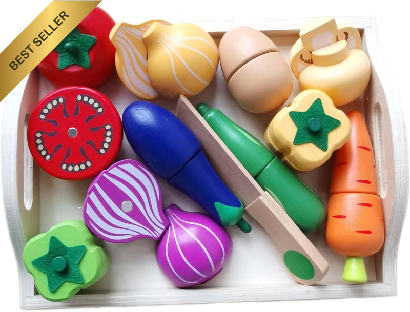 Wooden Montessori Cutting Fruits and Vegetables Play Food Set for Toddlers