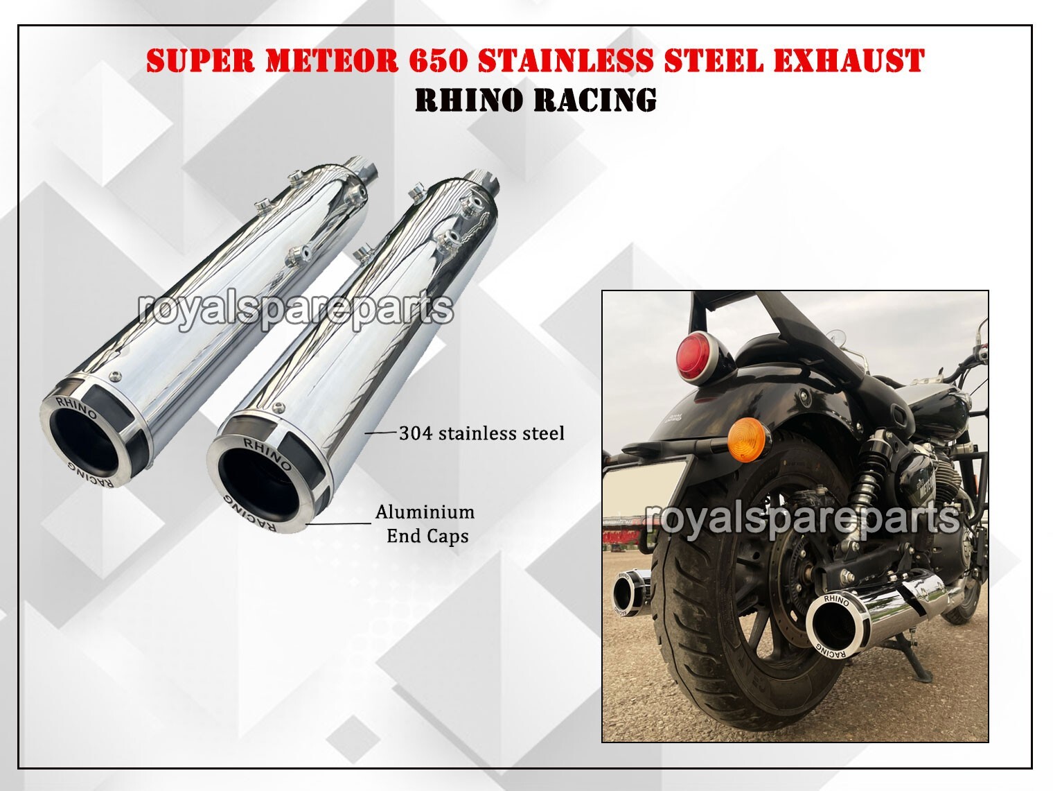 RHINO RACING super meteor650用マフラー　中古 Rhino Racing Exhausts For Royal Enfield Super Meteor 650 V1