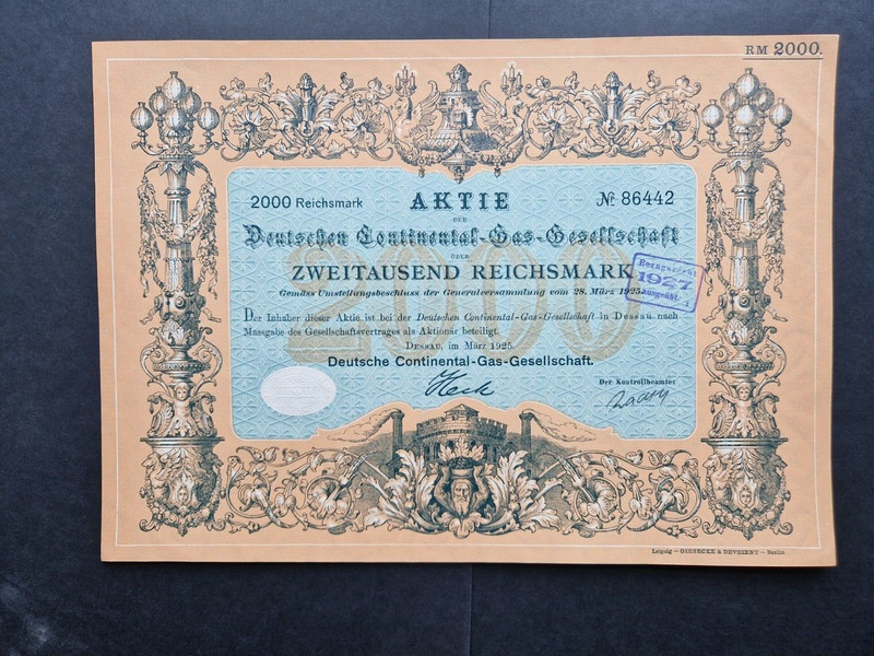 Deutsche Continental-Gas-Gesellschaft 2000 Rm 1925 Dessau Kein Barov