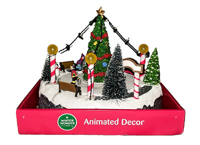 Christmas Village Rotating Skaters Rotate Around Holiday Tree LED Lights Music