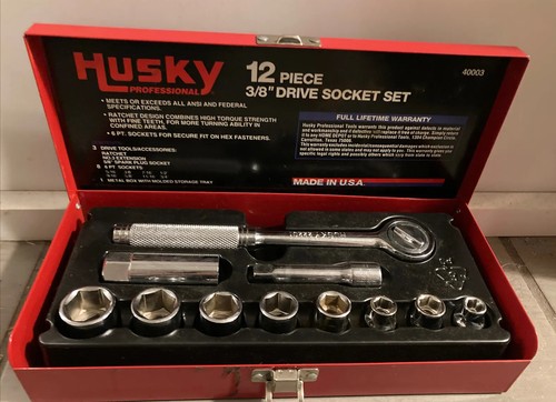 HUSKY PROFESSIONAL 12 Piece 3 8 Drive Socket Set 40003 Metal Case Made In USA eBay
