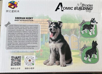 Siberian Husky  3D Model DIY Atomic Building Blocks Kit Puppy Dog 950 Pieces 14+