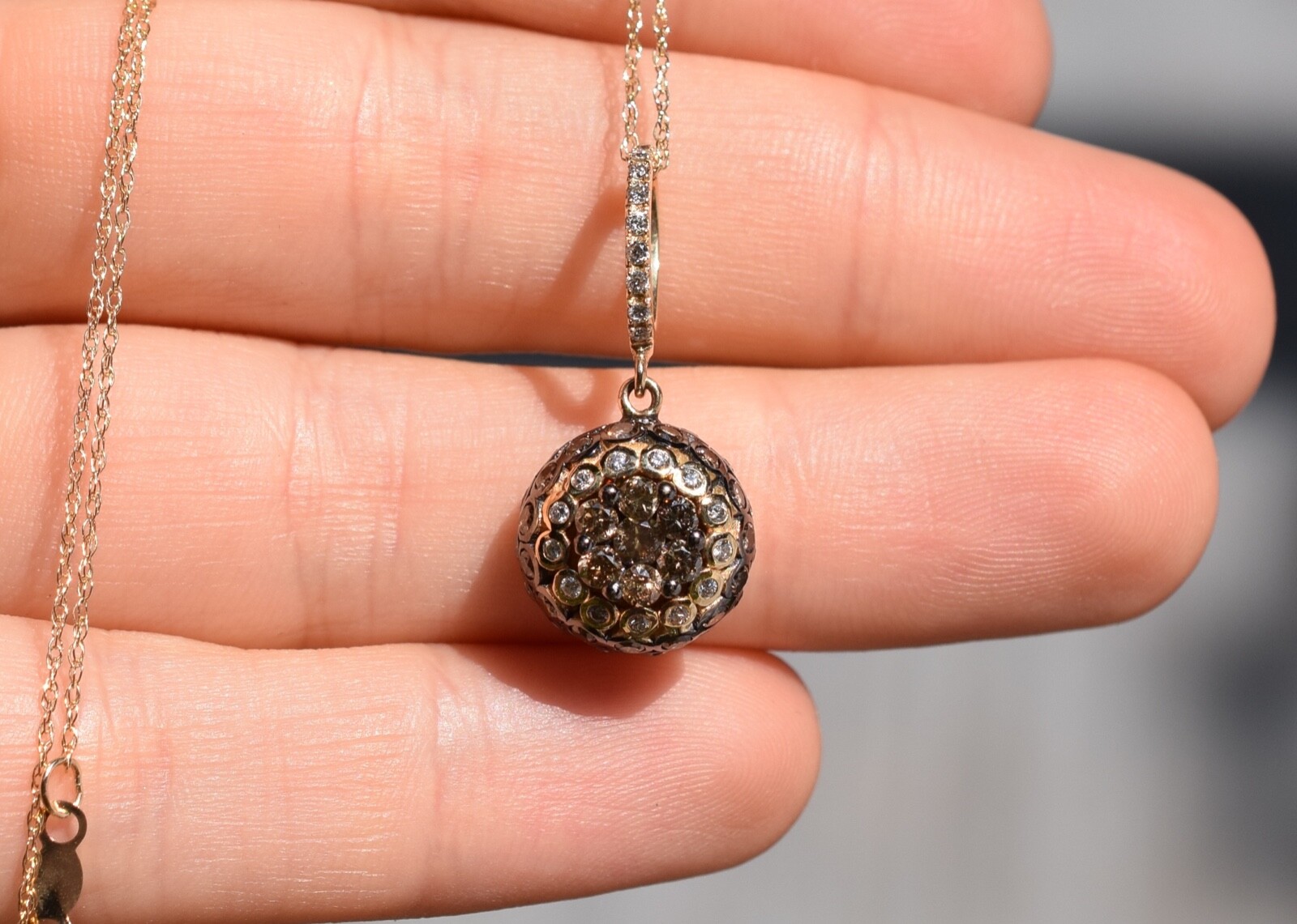 Pre-owned Le Vian Levian Necklace Chocolate Diamonds Pendant 0.86ct Cluster Button 14k Yellow Gold