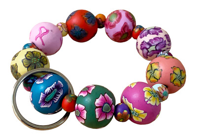 She Beads Stretchy Hand-Rolled Clay Bead Floral Keychain Bracelet New (50% Off)