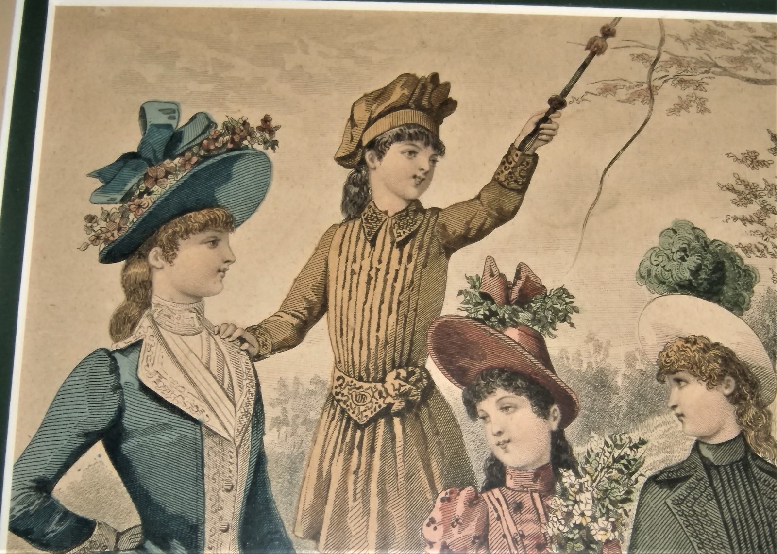 Antique French Print Paris Lady Girl Fashion Dress 1888 Frame Aquatint Illustree