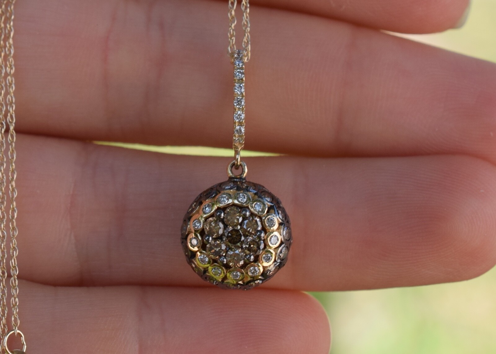 Pre-owned Le Vian Levian Necklace Chocolate Diamonds Pendant 0.86ct Cluster Button 14k Yellow Gold