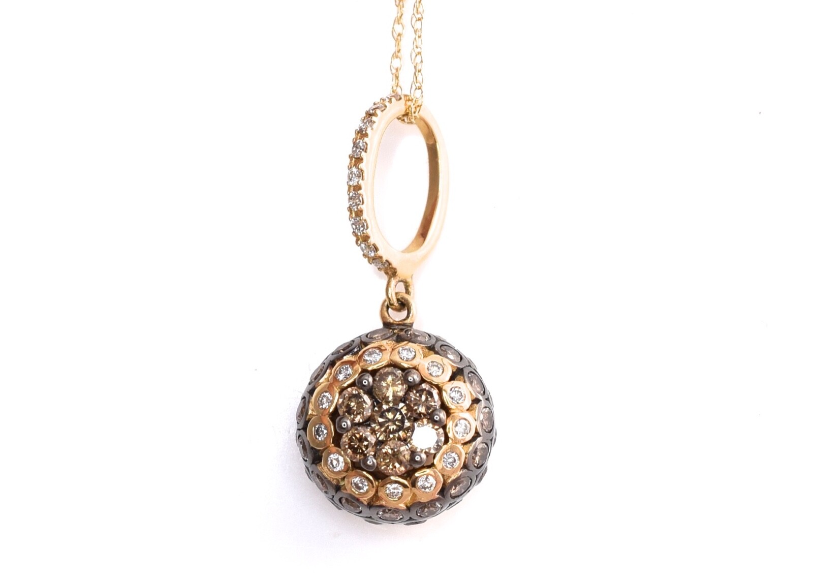 Pre-owned Le Vian Levian Necklace Chocolate Diamonds Pendant 0.86ct Cluster Button 14k Yellow Gold