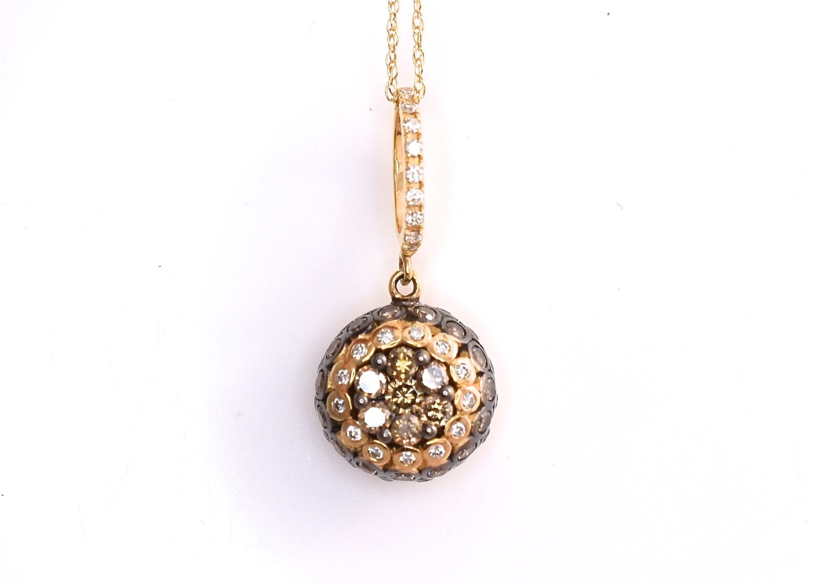 Pre-owned Le Vian Levian Necklace Chocolate Diamonds Pendant 0.86ct Cluster Button 14k Yellow Gold