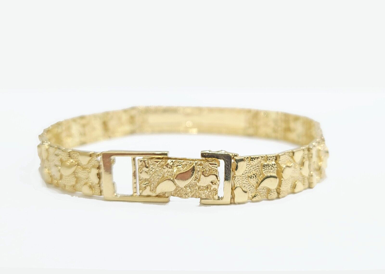 Pre-owned Goldbar Jeweler Real 10k Yellow Gold 9mm Nugget Id Bracelet 8.5" Inch 10kt Unisex Men Women