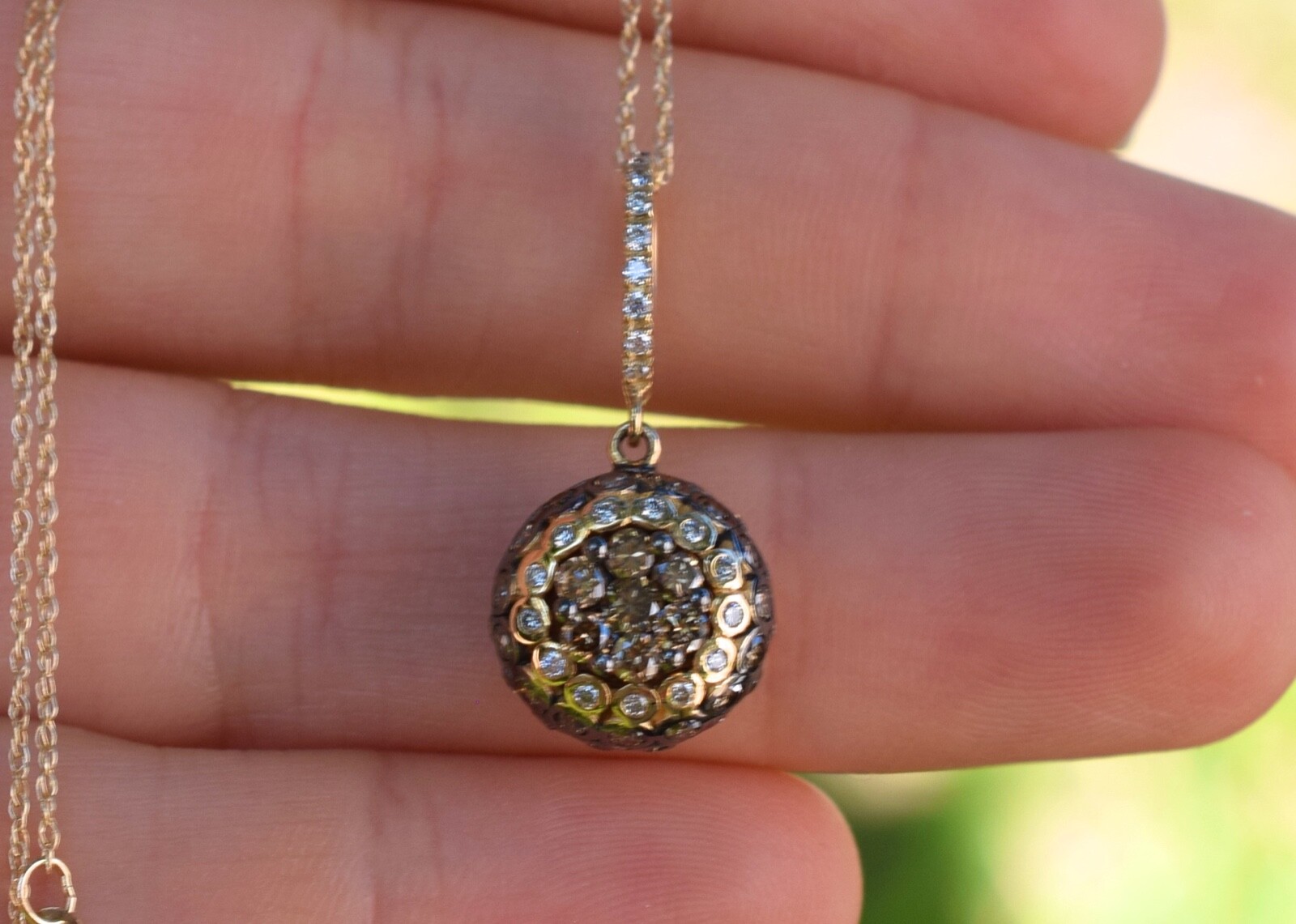 Pre-owned Le Vian Levian Necklace Chocolate Diamonds Pendant 0.86ct Cluster Button 14k Yellow Gold