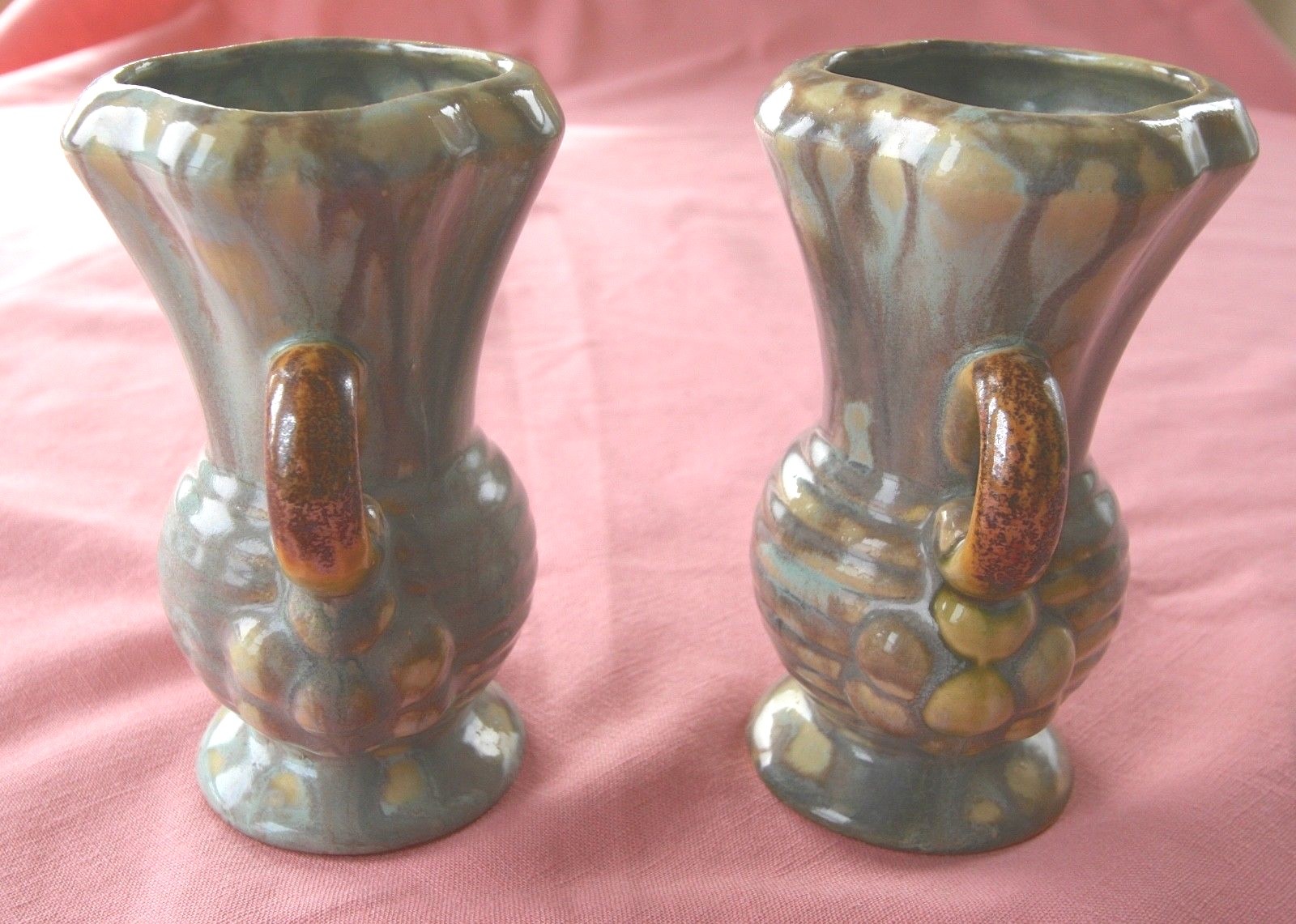 2 VINTAGE ANTIQUE GLAZED POTTERY VASES