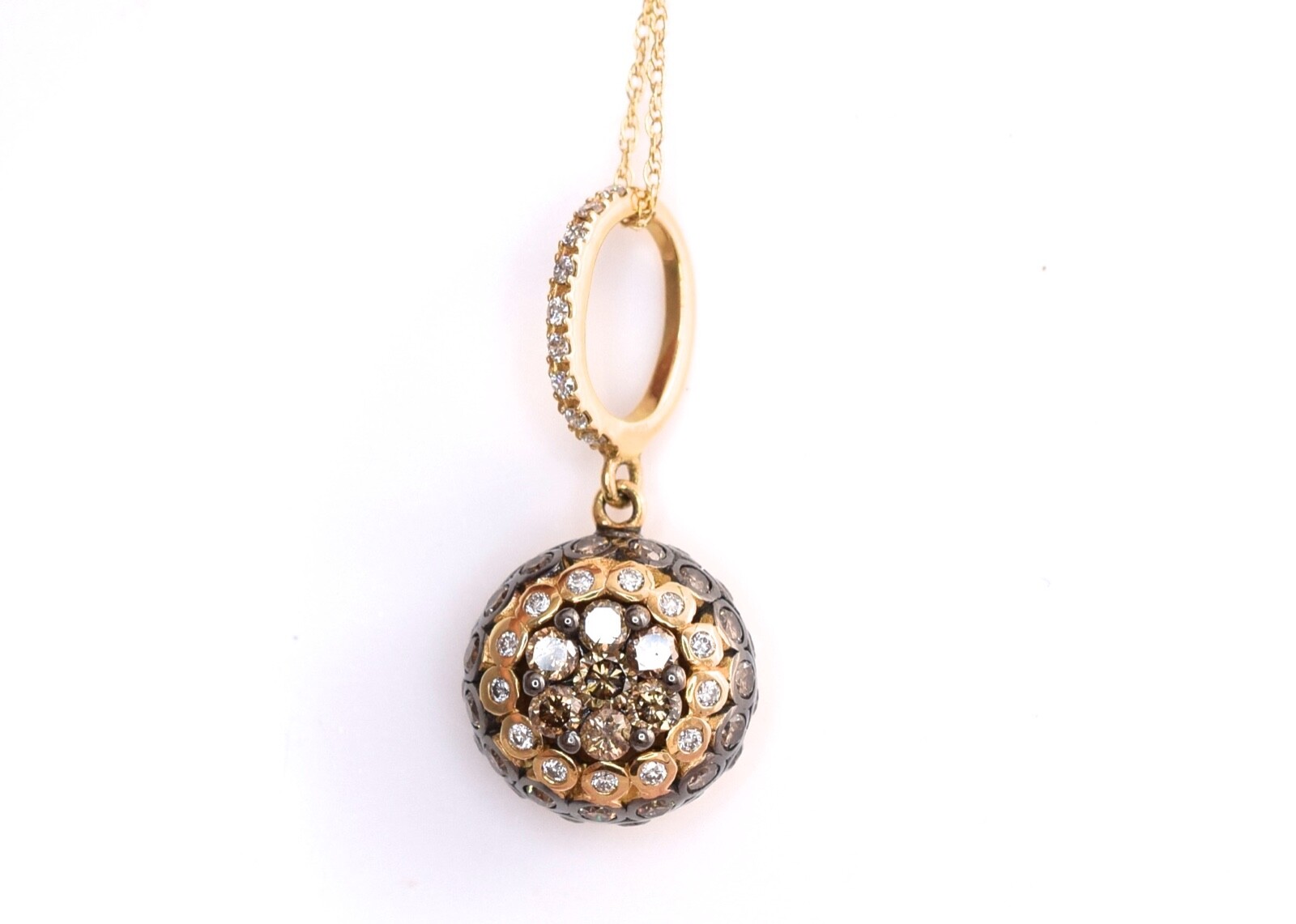 Pre-owned Le Vian Levian Necklace Chocolate Diamonds Pendant 0.86ct Cluster Button 14k Yellow Gold
