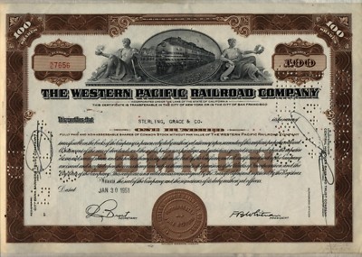 Western Pacific Railroad Company Stock Certificate UP Union 