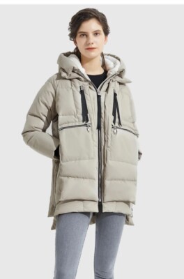 Orolay Women's Thickened Fleece-Lined Hood Winter Down Jacket LV5 Beige Size L