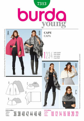 BURDA 7313 MISSES CAPES Sewing Pattern Size 10 - 22 Skill level: VERY EASY