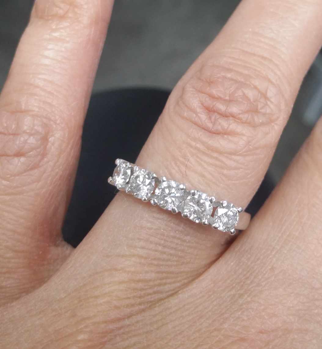 Pre-owned Handmade Natural Diamond Five Stones Wedding Band Ring 14k Gold 1.05 Carat In White