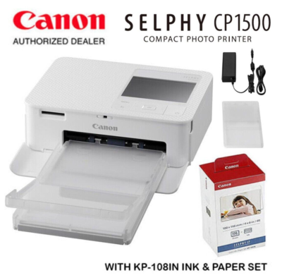 Canon SELPHY CP1500 Compact Photo Printer (Black) with KP-108 Ink/Paper Set