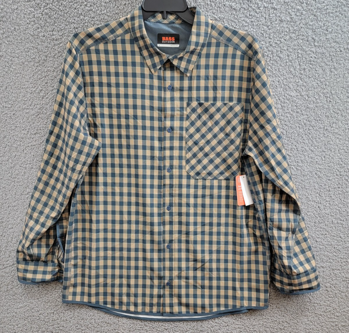 Bass Outdoor Cool Plaid Long-Sleeve Shirt Men's L Kelp Small Buffalo Collared - Picture 2 of 20