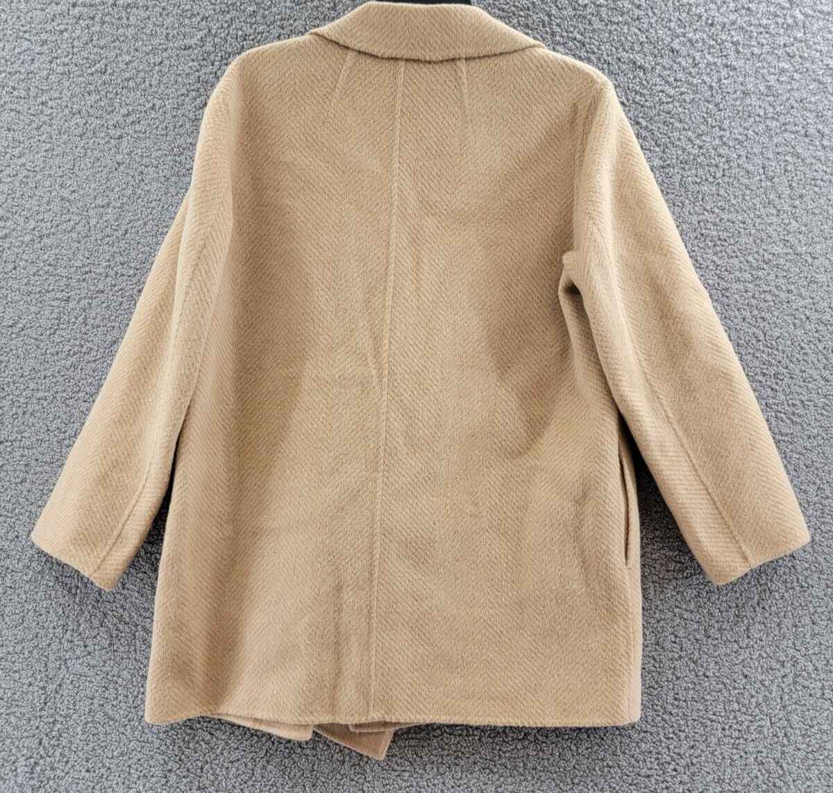 Pre-owned Theory Clairene Chevron Wool Coat Women's L Palomino Open Front Long Sleeve