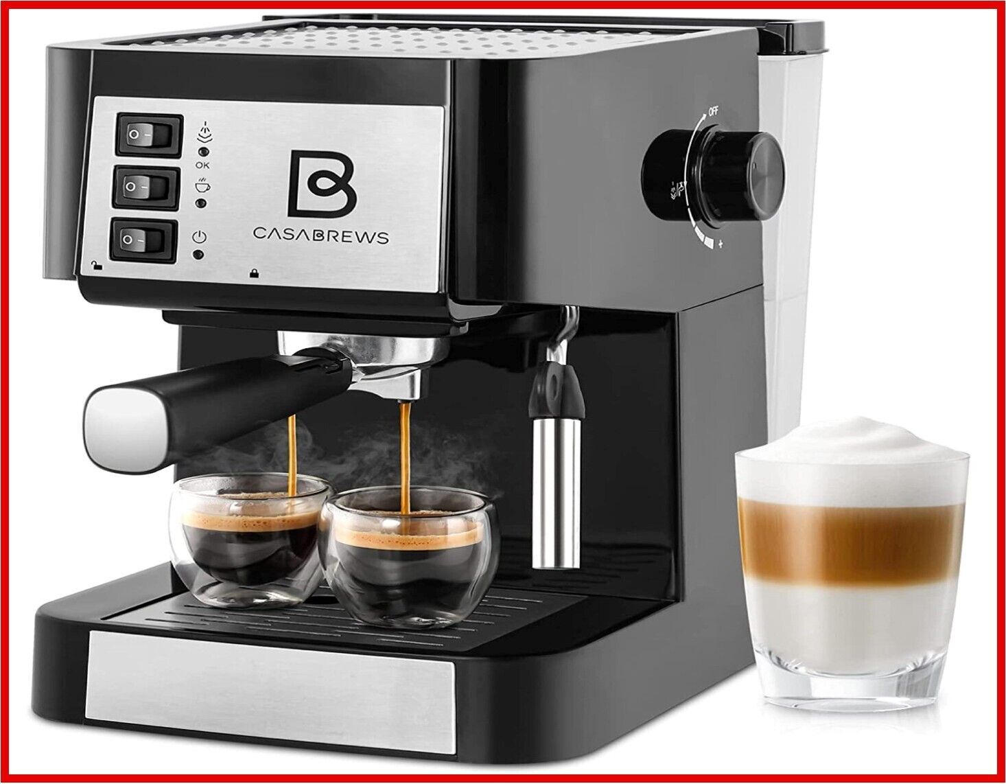 Espresso Machine With Milk Frother Wand 20-Bar Coffee / Capp