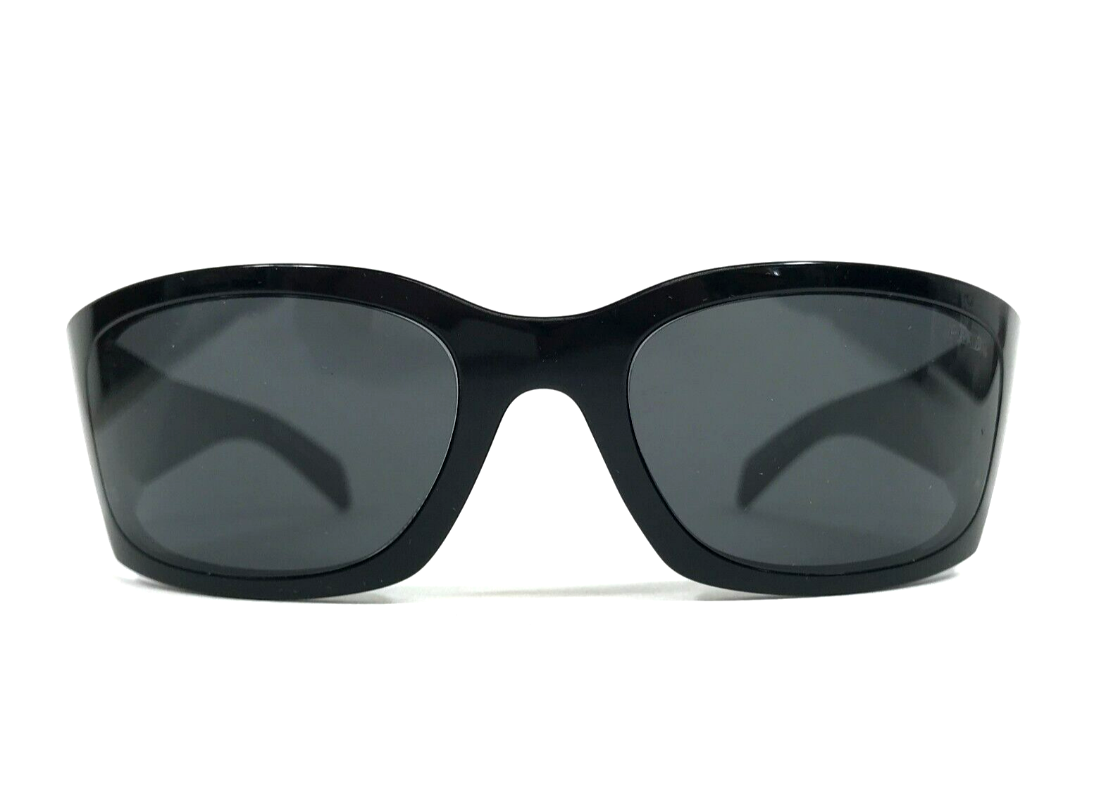 Pre-owned Prada Sunglasses Spra14 1ab-5s0 Polished Black Wrap With Black Lenses 60-18-120